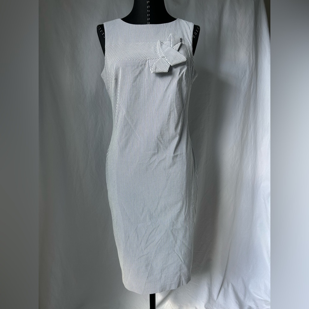 Calvin Klein Blue White Striped Sleeveless Sheath Midi Dress Size 4 Small